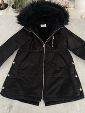 Black Zara Kids Children’s Age 10 - 11 Parka Jacket Coat Winter Faux Fur Luxury