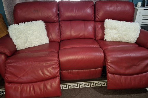 Red leather sofa - leather, 3-seater