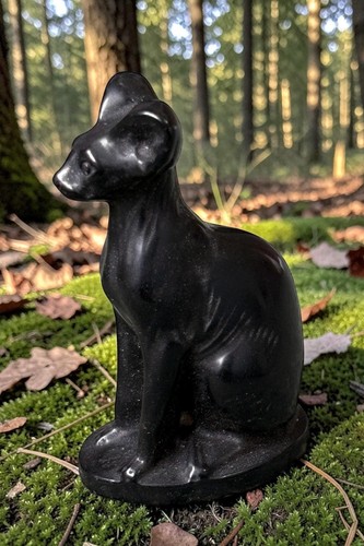 Black obsidian cat carving - cat, –