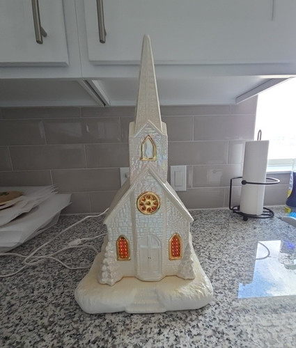 Musical lighted white church - white,