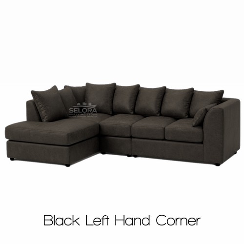 Black leather corner sofa - black, l