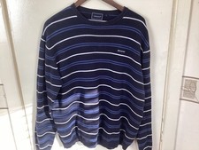 Rockport Men's Blue Striped Pullover Jumper Size L 100% Cotton Long Sleeve Great