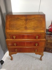 Antique/Vintage Victorian Writing Bureau. Original Handles 3 Drawers, Walnut