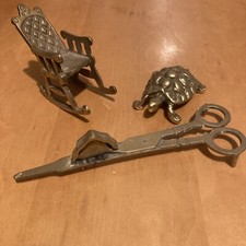 Vintage brass bundle x 3, candle snuffer,rocking chair & terrapin 