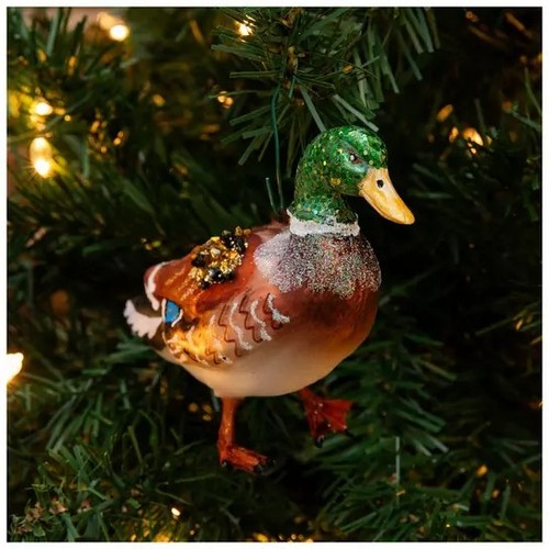 Glitter glass duck ornament - glass,
