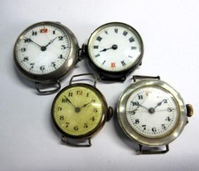 Job Lot of Antique WW1 Period TRENCH DESIGN WATCHES x4, One Silver Cased