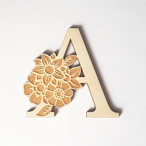Engraved flower wooden letters - wooden,