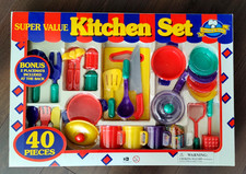 40 PCs Kids Play Children's Toy Kitchen Cooking Utensils Pot Pan Cutlery Set