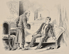 Pen drawing, men talking, pen