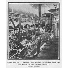 AVIATION Telegraphy Cabin & Motor of the Airship 'Belgica' Antique Print 1910