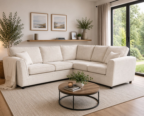 Cream beige fabric corner - cream, sofa