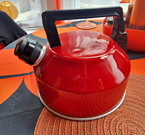 Red metal stove top - metal,