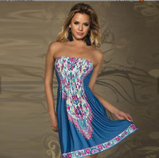 Women's Strapless Blue Floral