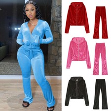 Womens Velvet Velour Hooded