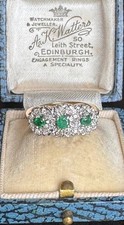 antique 18ct gold diamond emerald ring size L
