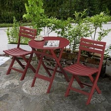 3-Piece Red Plastic Folding Bistro Set Outdoor Table and Chairs Patio