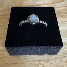 Genuine Pandora Silver & Grey Moonstone Beaded Birthstone Ring June Size 58