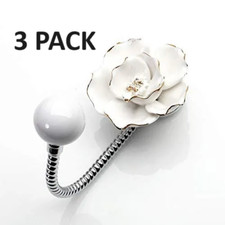 MDPLY BEAUTIFUL 3D FLOWER CERAMIC CHROME DECORATIVE  WALL HOOK, CAMELLIA WHITE