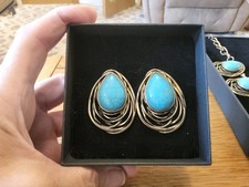 Brand new Large Antique Gold Look Earrngs With Real Turquoise Coloured Stones 
