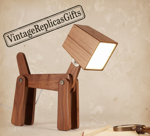 Wooden dog led desk lamp - led,