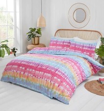 Multicolour Pink Blue Yellow Tie Dye Stripes Print Duvet Quilt Cover Bedding Set