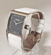 Alfex by Plum Design Watch Leather Band White Swiss Made 5504-189 Rarity New
