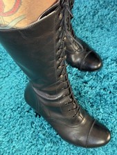 Duo Victorian Goth Black Leather Lace Up Calf Boots UK5 38 Wide Calf 44cm