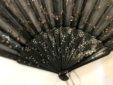 Antique carved stick fan Black