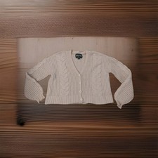 American Eagle Chunky Fisherman Cardigan Sweater XS Beige Cable Knit Button Vnec