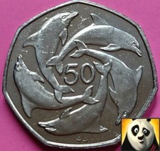 1995 Rare GIBRALTAR 50p Fifty Pence Dolphins 7 Sided Large Coin AA Die Mark 