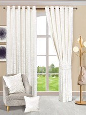 Luxury Eyelet Crushed Velvet Ring Top Curtain Ready Made Top Lined Curtains Pair