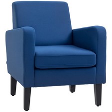 HOMCOM Modern Armchair Accent Chair with Rubber Wood Legs for Bedroom Blue