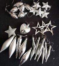30 Mixed Silver christmas tree decorations Pine Cones Stars Drops 