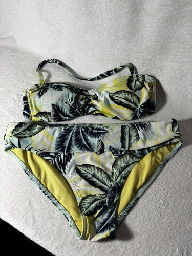 Yellow aqua leaf print - yellow/aqua,