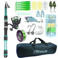 Fishing Pole Set Telescopic Tackle Rods Reel Hooks Starter Complete Kit 1.8/2.1m
