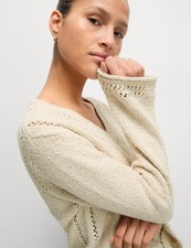 Marks & Spencer Womens Beige Cotton V-Neck Long sleeved Women Jumper - M&S