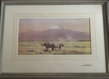 David Shepherd  Signed Print of Rhinos in Front of Kilimanjaro