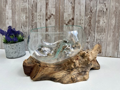 Molten glass fruit bowl teak - glass,