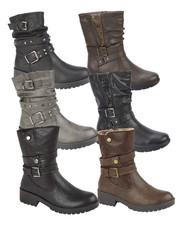 LADIES FASHIONABLE CALF LENGTH BOOT WITH STRAP DETAIL VERSATILLE AND COMFORTABLE