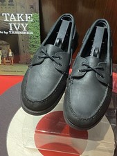 Sperry Top Sider black moccasin deck shoes uk size 8 ivy mod