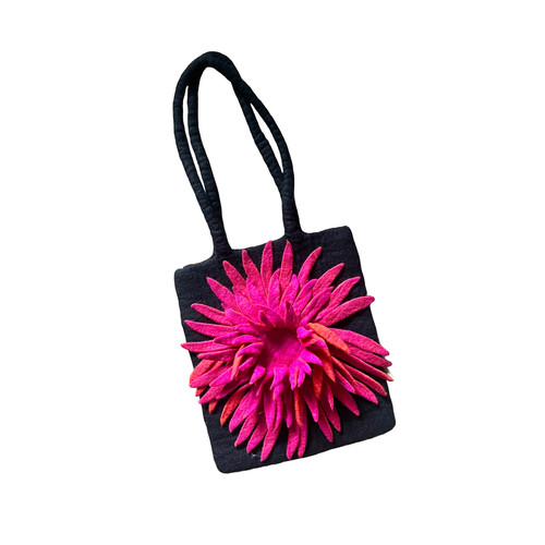 Felted wool tote bag flower - felted,