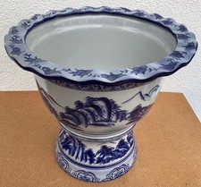 Past Times vintage blue and white ceramic jardiniere and stand