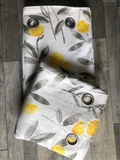 Next Natural Grey Ochre Eden Floral Cotton Lined Eyelet Curtains 228x229cm HUGE