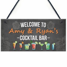 Personalised Cocktail Bar Sign Hanging Wall Plaque Home Bar Pub Man Cave Decor