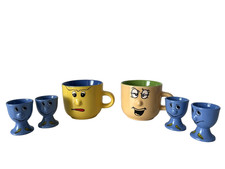 Funny Face Egg Cups Mugs Breakfast Set Expressions Large Coffee Tea Trade Winds