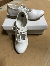 White PU Low Heel Child’s Tap Dance Shoes Toe Taps Size 1 UK