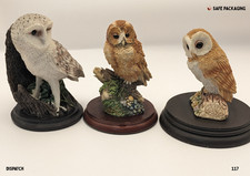 Set of 3 Owl Figurines – Regency Fine Arts “Barn Owl” & Others – Hand-Painted