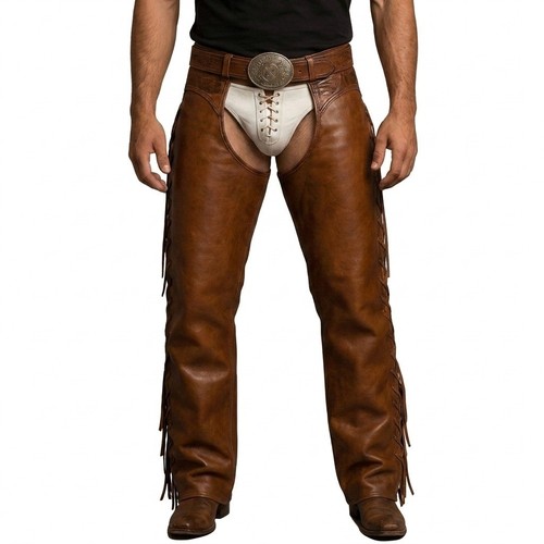 Men real leather chaps - real, brown