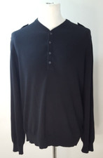 Ben Sherman Grandad Jumper Button Up Black Cotton Large L 22" Pit to pit.