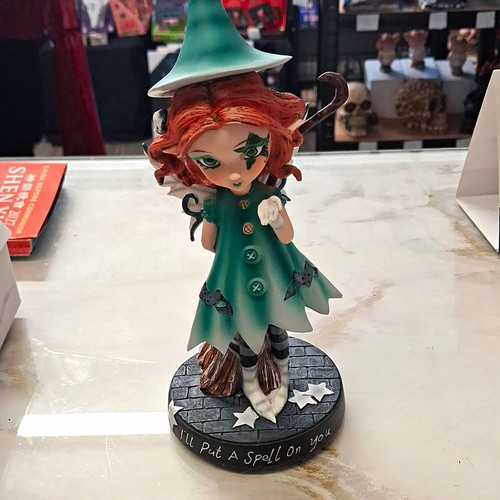 Green witch resin figurine - witch,